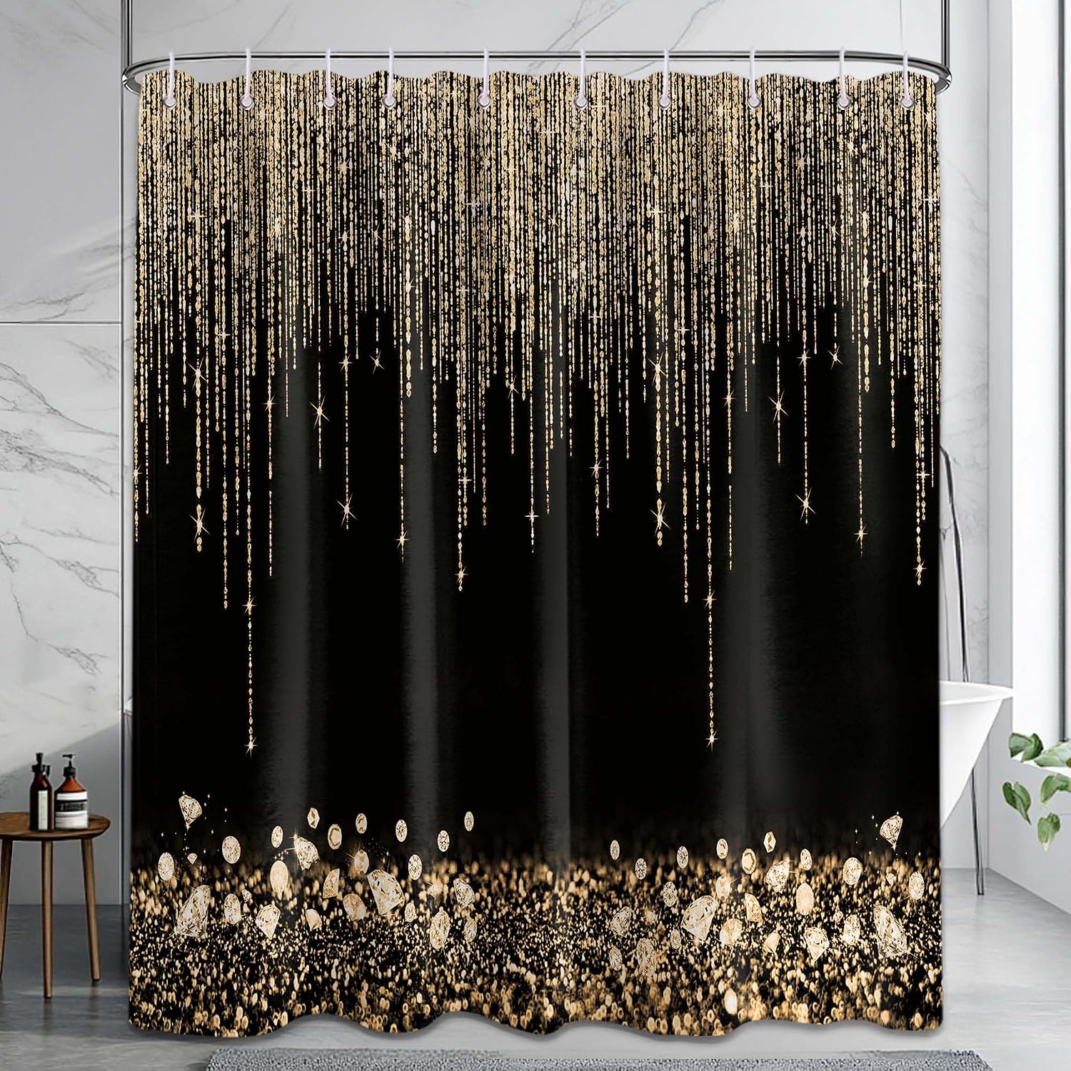 Home Bathroom Spa - Lussuosa Tenda Doccia Nera Impermeabile con