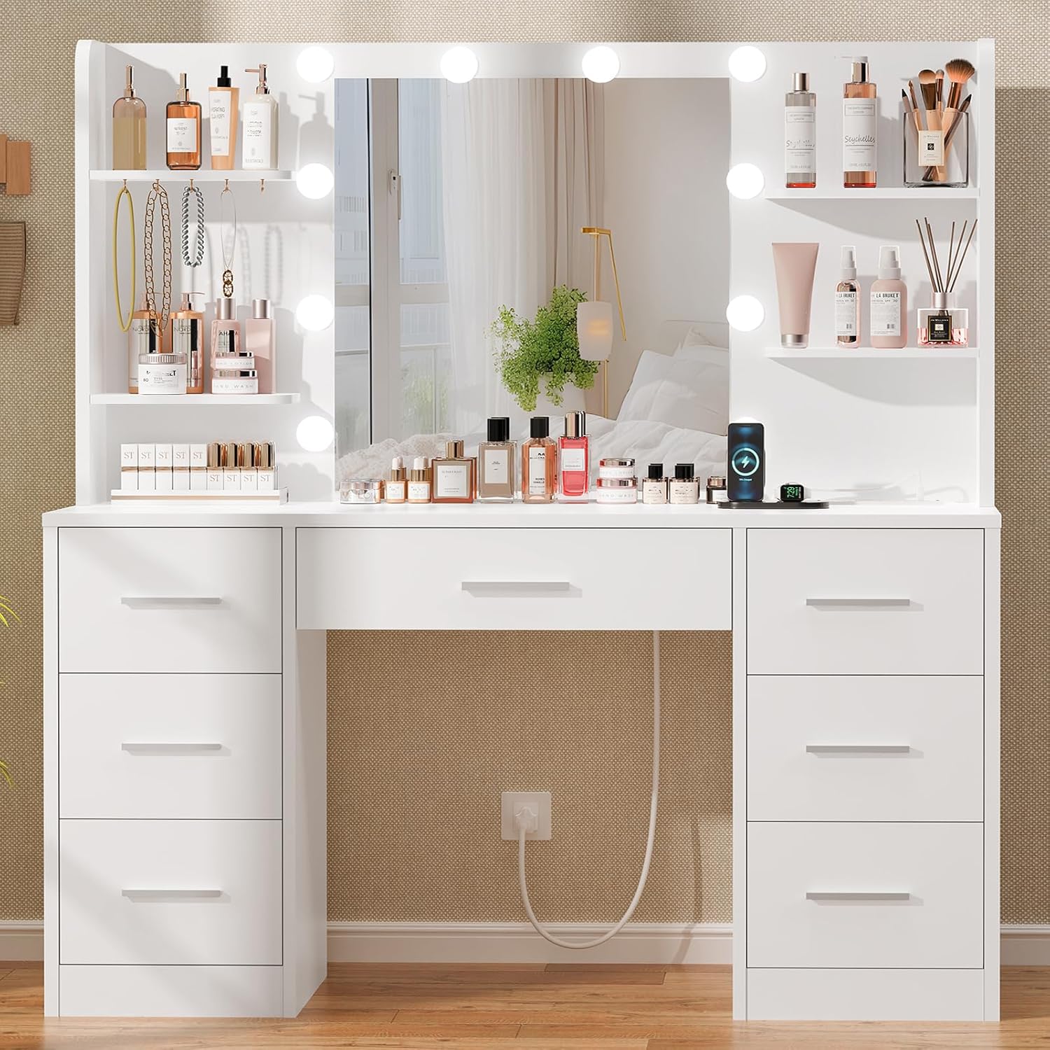 Home Outlet Bathroom Mirrors - Grande Toeletta con Specchio LED, Presa