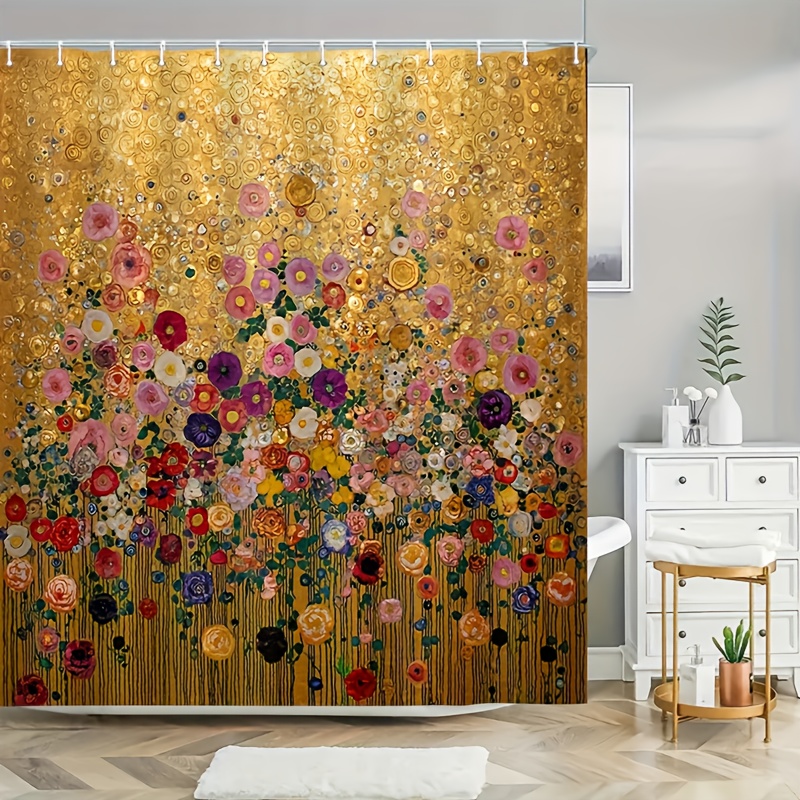 Home Bathroom Spa - Tenda Doccia Lusso Oro Stampa Floreale