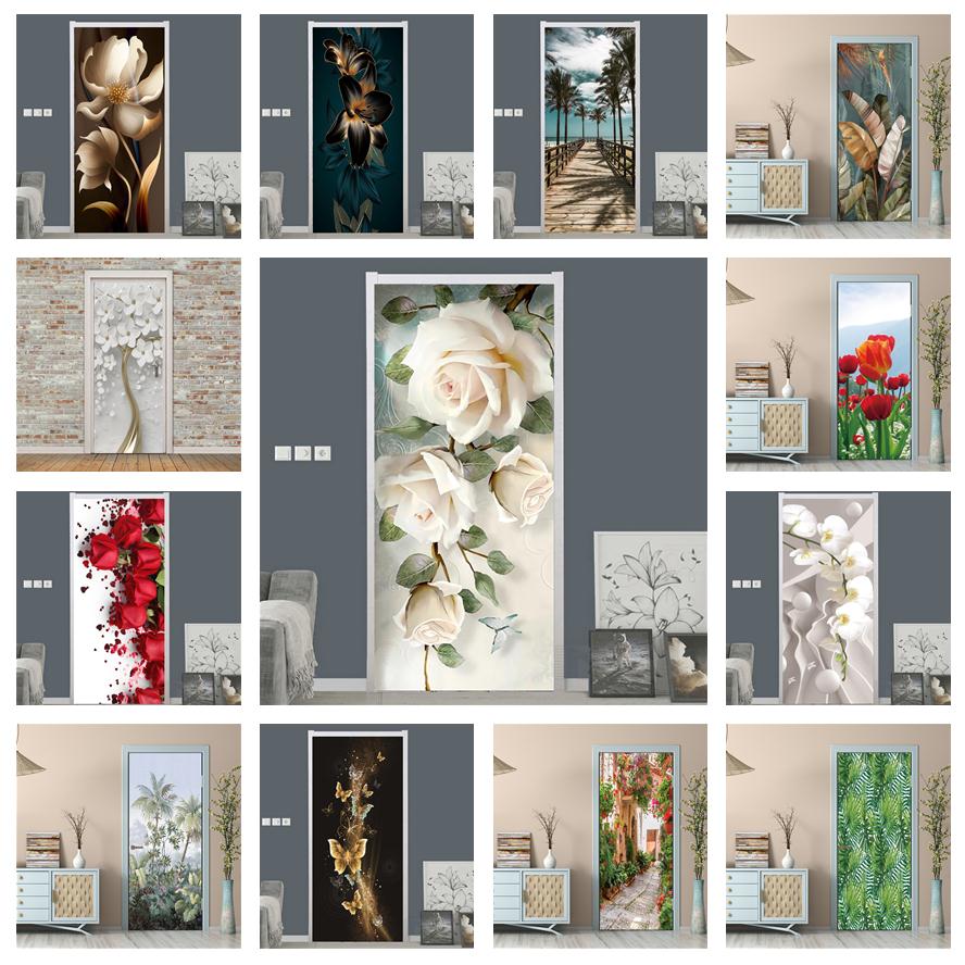 Home Bathroom Door Design - Carta da parati fiore rosa bianca